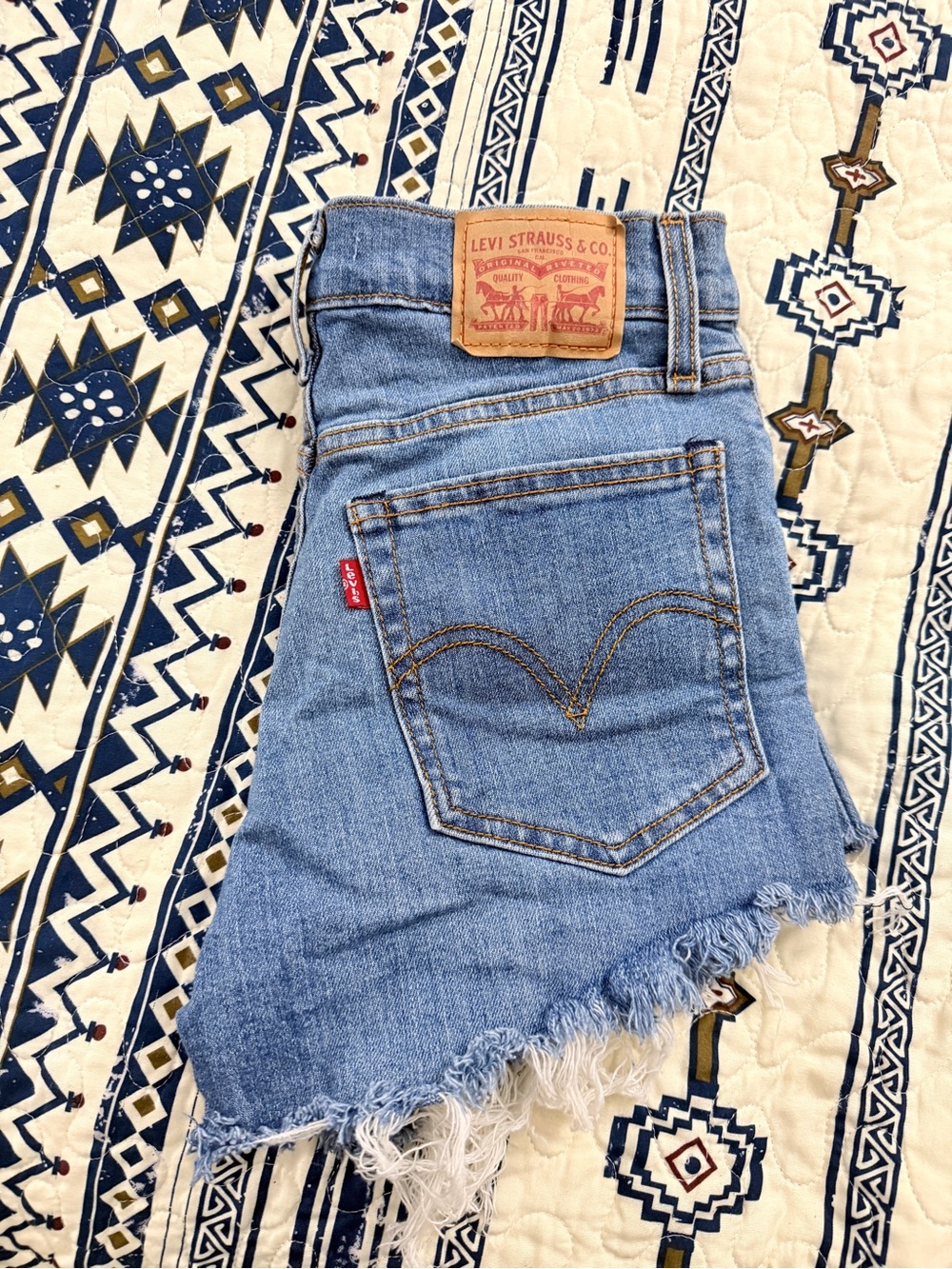 Levi's Blue Frayed Hem Denim Cutoff Wedgie Shorts